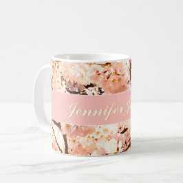 Personlig Rosa Blommigt Namn Mugg