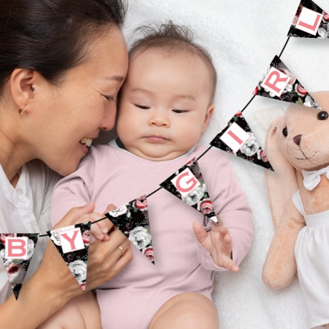 Personlig Rosa Blommigt Patten Flicka Vimplar (Skapare uppladdad)