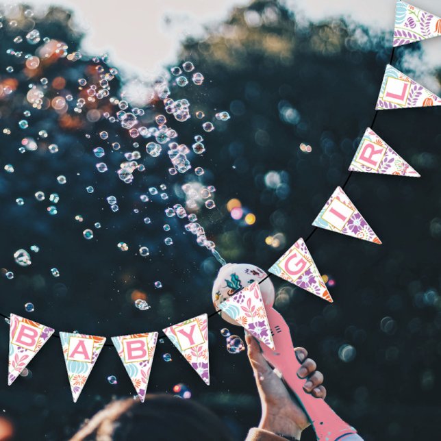 Personlig Rosa Blommigt Patten Flicka Vimplar (Skapare uppladdad)