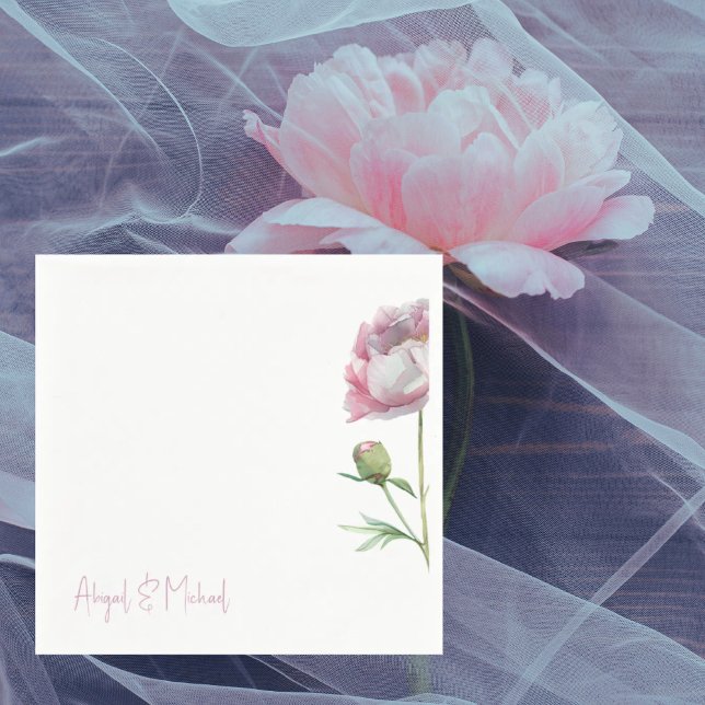 Personlig Rosa Blommigt Peoneis Bröllop Cocktail Pappersservett (Skapare uppladdad)