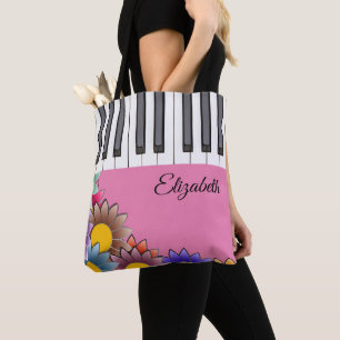 Personlig Rosa Blommigt Piano Music Tote bags Tygkasse