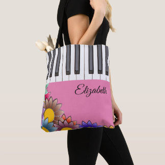 Personlig Rosa Blommigt Piano Music Tote bags Tygkasse