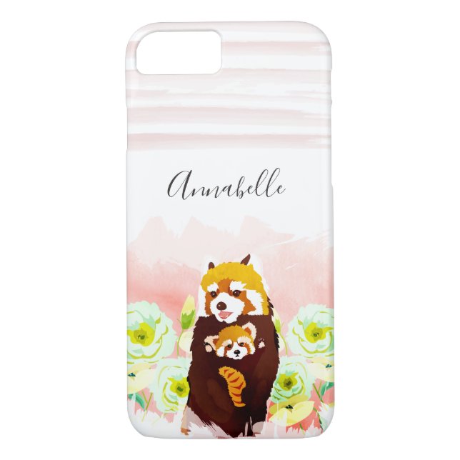 Personlig Rosa Blommigt Red Panda iPhone 8/7 Fodra Case-Mate iPhone Skal (Baksida)