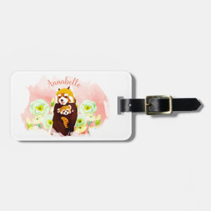 Personlig Rosa Blommigt Red Panda Luggage Taggs Bagagebricka