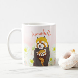 Personlig Rosa Blommigt Red Panda Mamma Baby Mugg