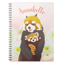 Personlig Rosa Blommigt Red Panda Notebook