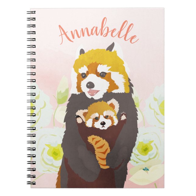 Personlig Rosa Blommigt Red Panda Notebook Anteckningsbok (Framsidan)