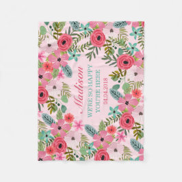 Personlig rosa blommigt ull babyfilt för   fleecefilt