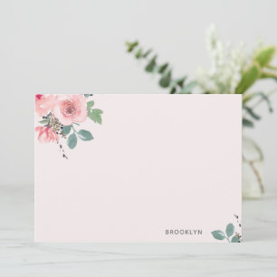 Personlig Rosa Blommigt Vattenfärgsfärgkort med pl Anteckningskort