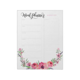 Personlig rosa blommor i måltidsplanerare anteckningsblock