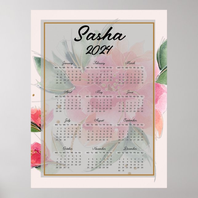 Personlig rosa blommor kalender poster (Framsidan)