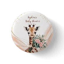 Personlig rosa blomster giraff baby shower knapp
