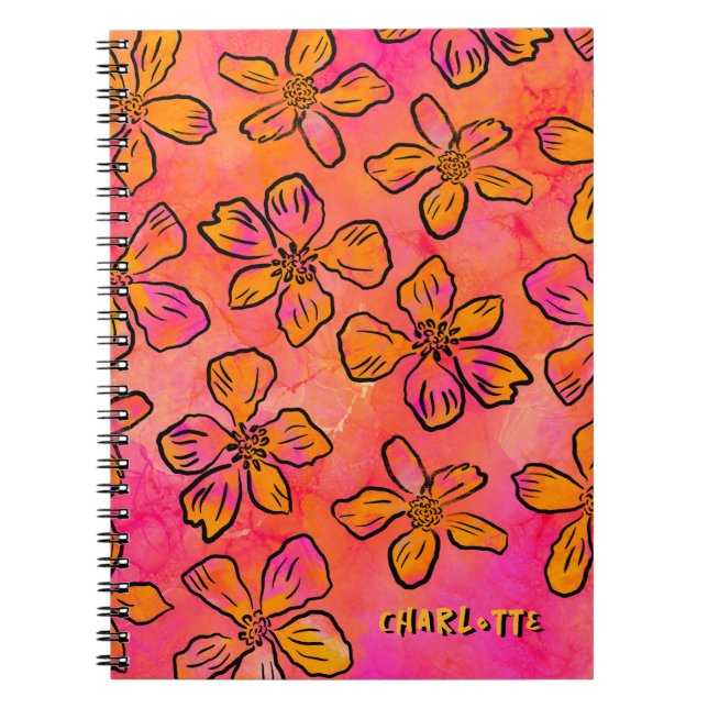 Personlig rosa blomster Pop Art Anteckningsbok (Framsidan)