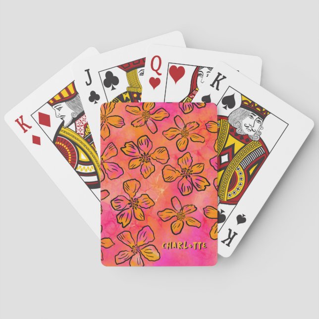 Personlig rosa blomster Pop Art Casinokort (Baksidan)