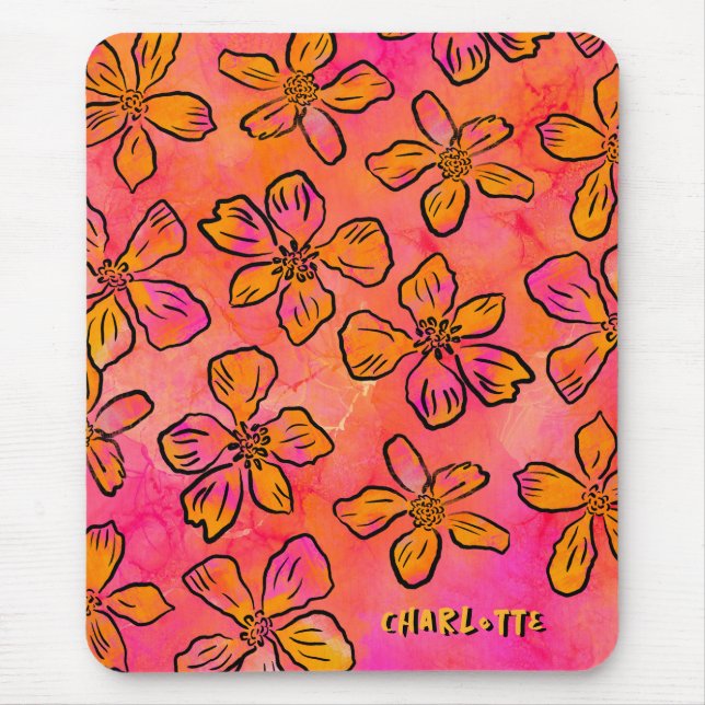 Personlig rosa blomster Pop Art Musmatta (Framsidan)