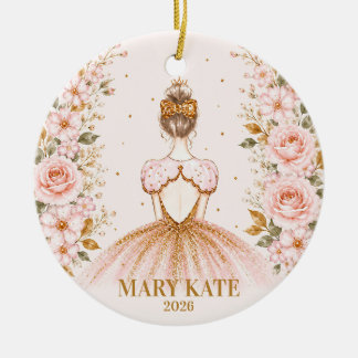 Personlig rosa blomsterbalettjul julgransprydnad keramik