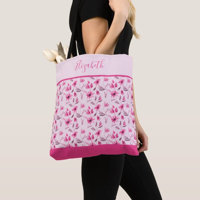 Personlig rosa blomsterbrudtärna bröllopsparty tygkasse (Närbild)