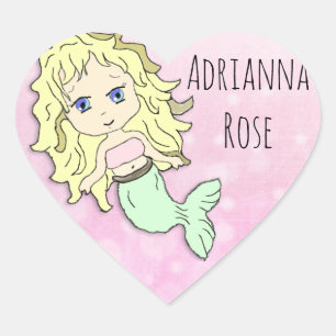 Personlig Rosa Blonde Sjöjungfru Stickers Hjärtformat Klistermärke