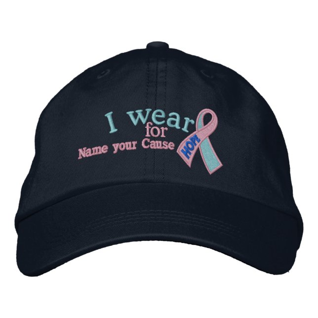 Personlig Rosa Blue Hope Cancer menyflikstext Broderad Keps (Framsida)