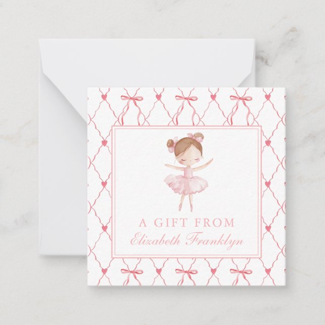 Personlig Rosa Bow Ballerina Gift-hölje Anteckningskort (Framsida)