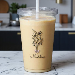 Personlig Rosa Bow Birth Month Flower Take Away Mugg