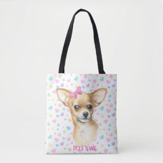 Personlig Rosa Bow Chihuahua Tote Bag Tygkasse