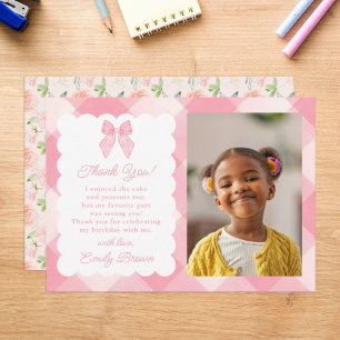 Personlig Rosa Bow Coquette Aesthetic Photo Tack Kort