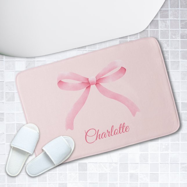 Personlig Rosa Bow Coquette Girly Bathmat Badrumsmatta (Personalized Pink Bow Coquette Girly Bathmat)