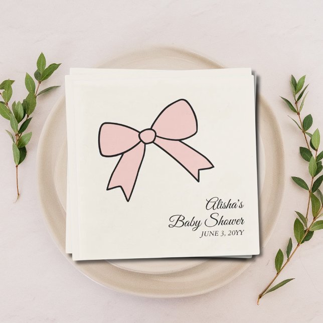 Personlig Rosa Bow Girly Baby Shower Napkins Pappersservett (Personalized Pink Bow Girly Baby Shower Napkins)