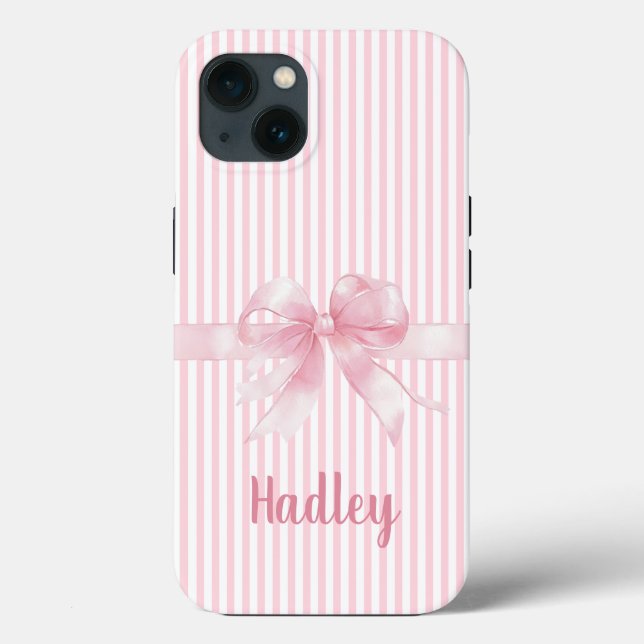 Personlig Rosa Bow Stripe iphone case | Anpassning (Baksida)
