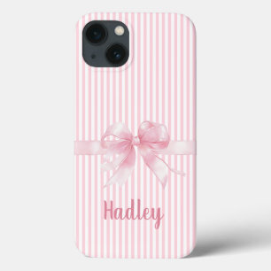 Personlig Rosa Bow Stripe iphone case Anpassning