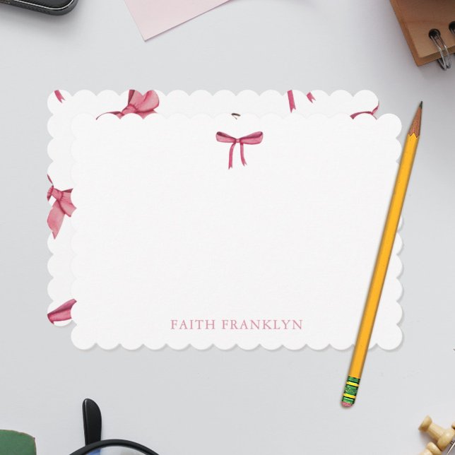 Personlig Rosa Bow Watercolor Baby Stationery Tack Kort (Skapare uppladdad)