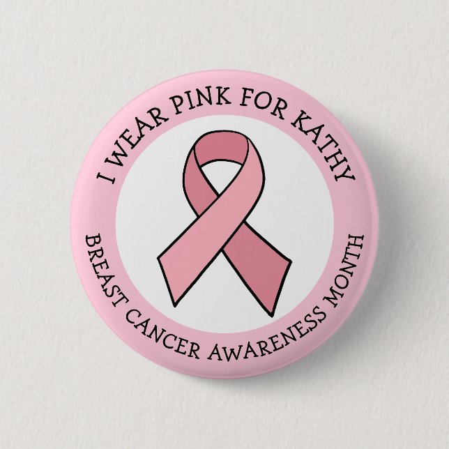 Personlig Rosa Breast Cancer Awareness Månad Knapp (Framsida)