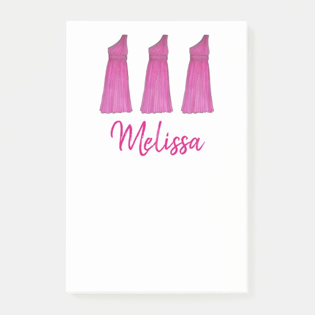 Personlig Rosa Bridesmaid Dress Bröllopsfest Post-it Block (Framsida)