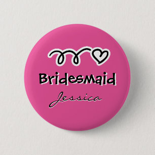 Personlig rosa bridesmaid-knappar knapp