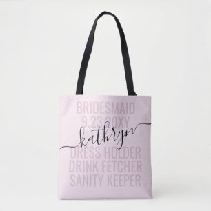 Personlig Rosa Bridesmaid Namn Anpassningsbar Tygkasse