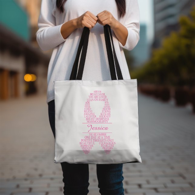 Personlig rosa bröstcancer typografi tygkasse (Skapare uppladdad)