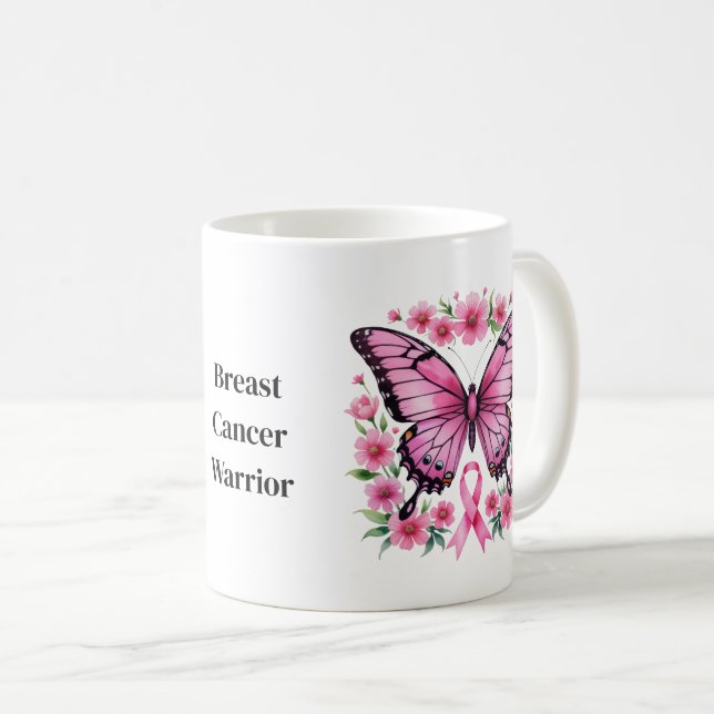 Personlig rosa bröstcancermedvetenhet  kaffemugg (Framsida höger)