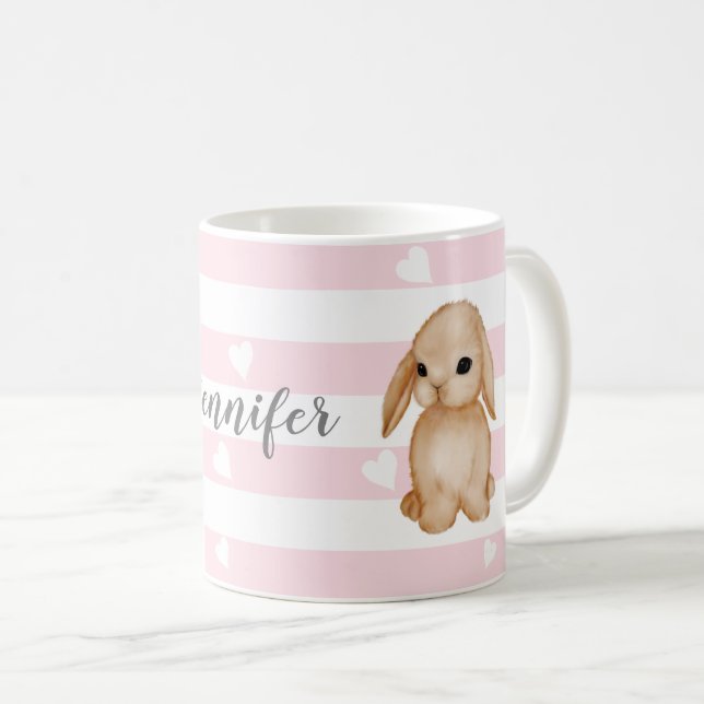 Personlig Rosa Bunny Heart Mugg (Framsida höger)