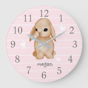 Personlig Rosa Bunny Nursery Wall Clock Stor Klocka