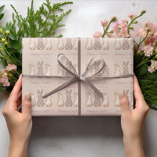 Personlig  Rosa Bunny Påsk Presentpapper (Personalized Blush Pink Bunny Easter Wrapping Paper)