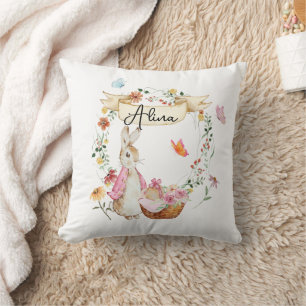 Personlig Rosa Bunny Påsk Watercolor Kudde