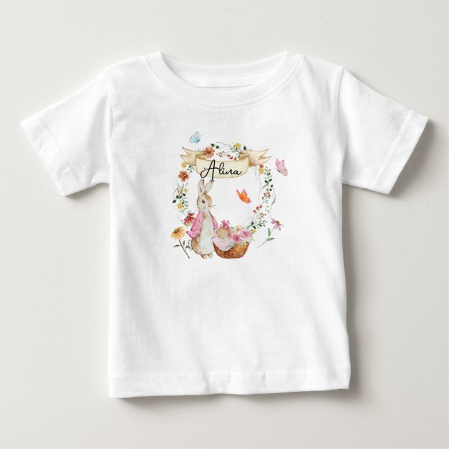 Personlig Rosa Bunny Påsk Watercolor T Shirt (Framsida)
