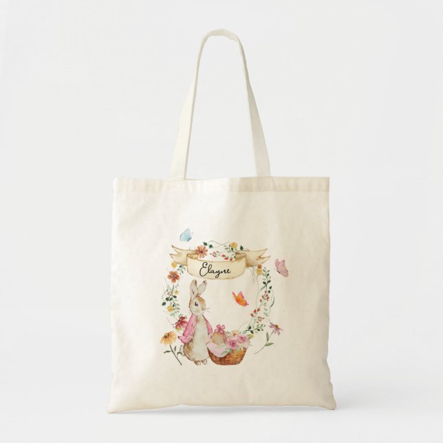 Personlig Rosa Bunny Påsk Watercolor Tygkasse (Framsidan)