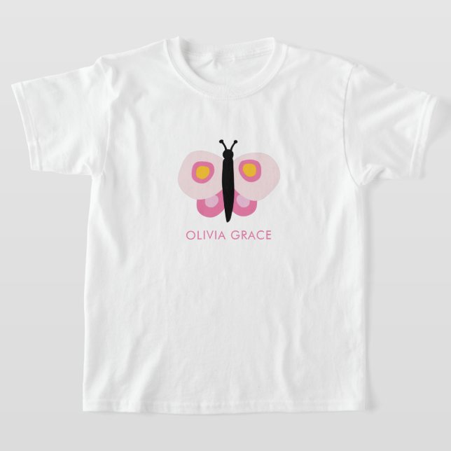 Personlig Rosa Butterfly Girl T Shirt (Laydown)