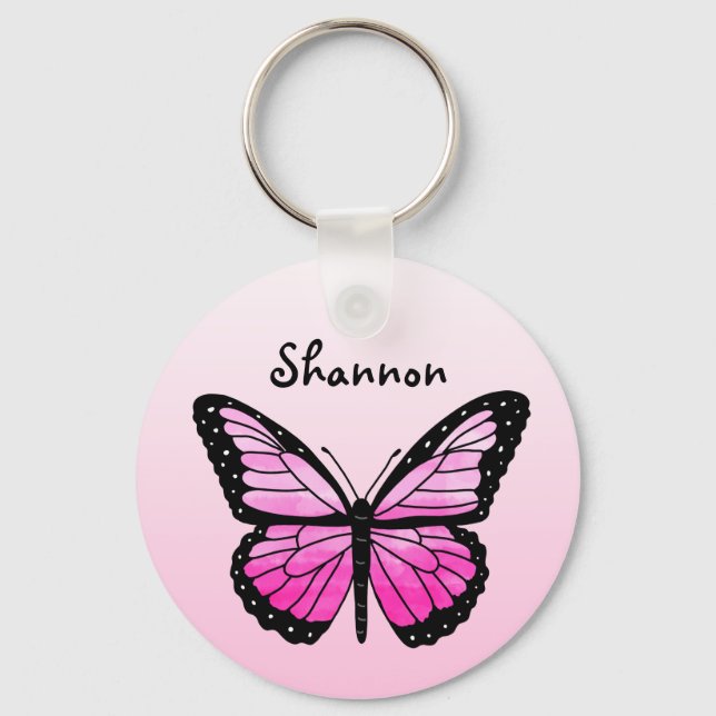Personlig Rosa Butterfly Keychain Nyckelring (Framsida)