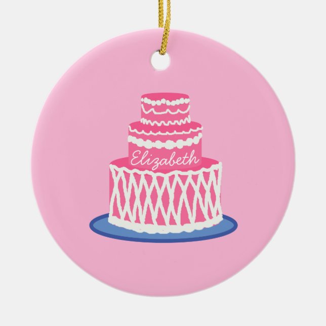 Personlig Rosa Cake Julgransprydnad Keramik (Framsidan)
