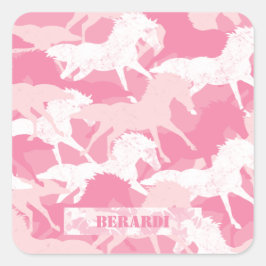 Personlig Rosa Camouflage Horse Camo Fyrkantigt Klistermärke
