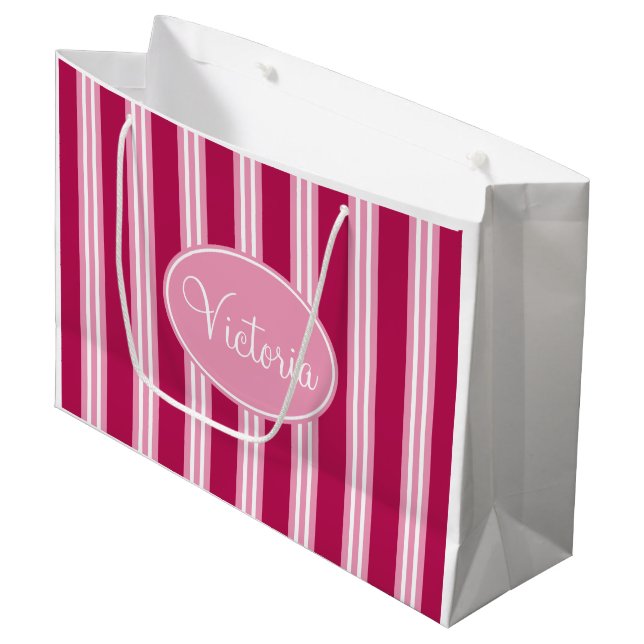 Personlig Rosa Candy Rand Gift Bag (Framsidan Vinklad)