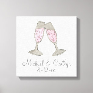 Personlig Rosa Champagne Bröllop Gift Wall Art Canvastryck